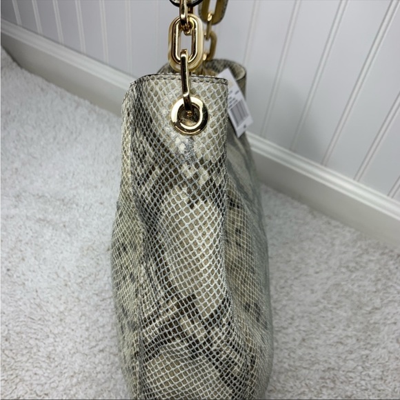 NWT MICHAEL MICHAEL KORS 'Fulton' Embossed Chain Angora Beige Grey Python Purse - Picture 8 of 12
